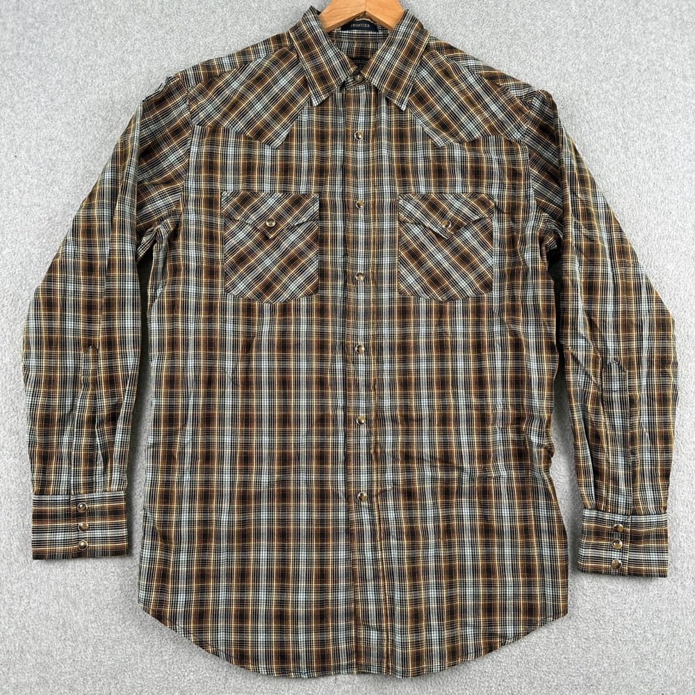 Pendleton Shirt Mens M Brown Frontier Western Pearl Snap Plaid Long Sleeve